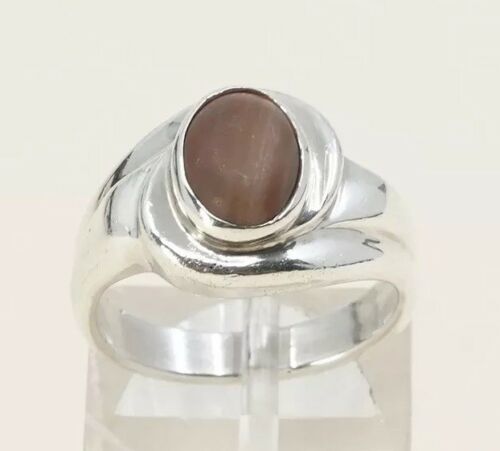 Sz 6, Vintage Handmade Sterling Silver Ring W/ Golden Tiger Eye, Stamped 925