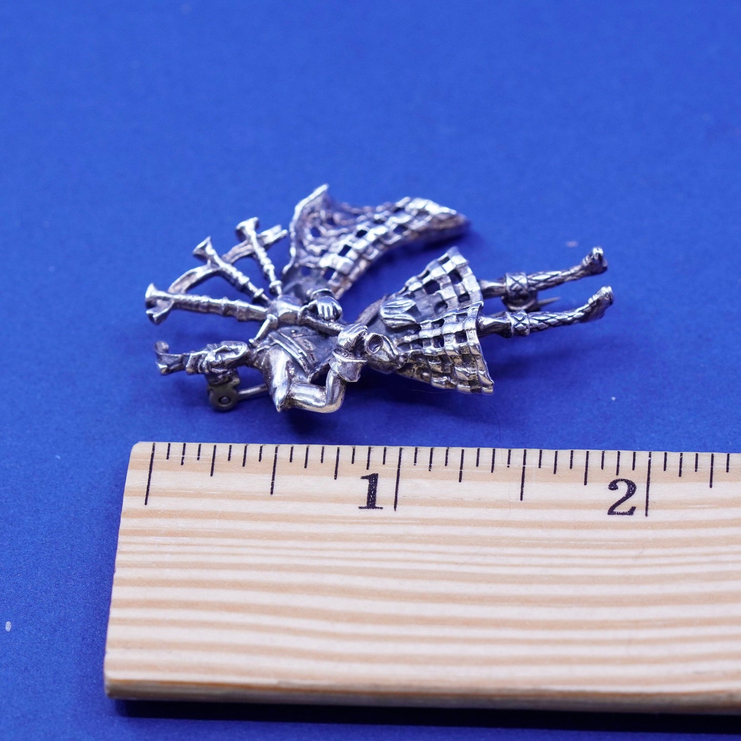 Vintage Sterling silver handmade brooch, 925 Scottish traditional bagpipe pin
