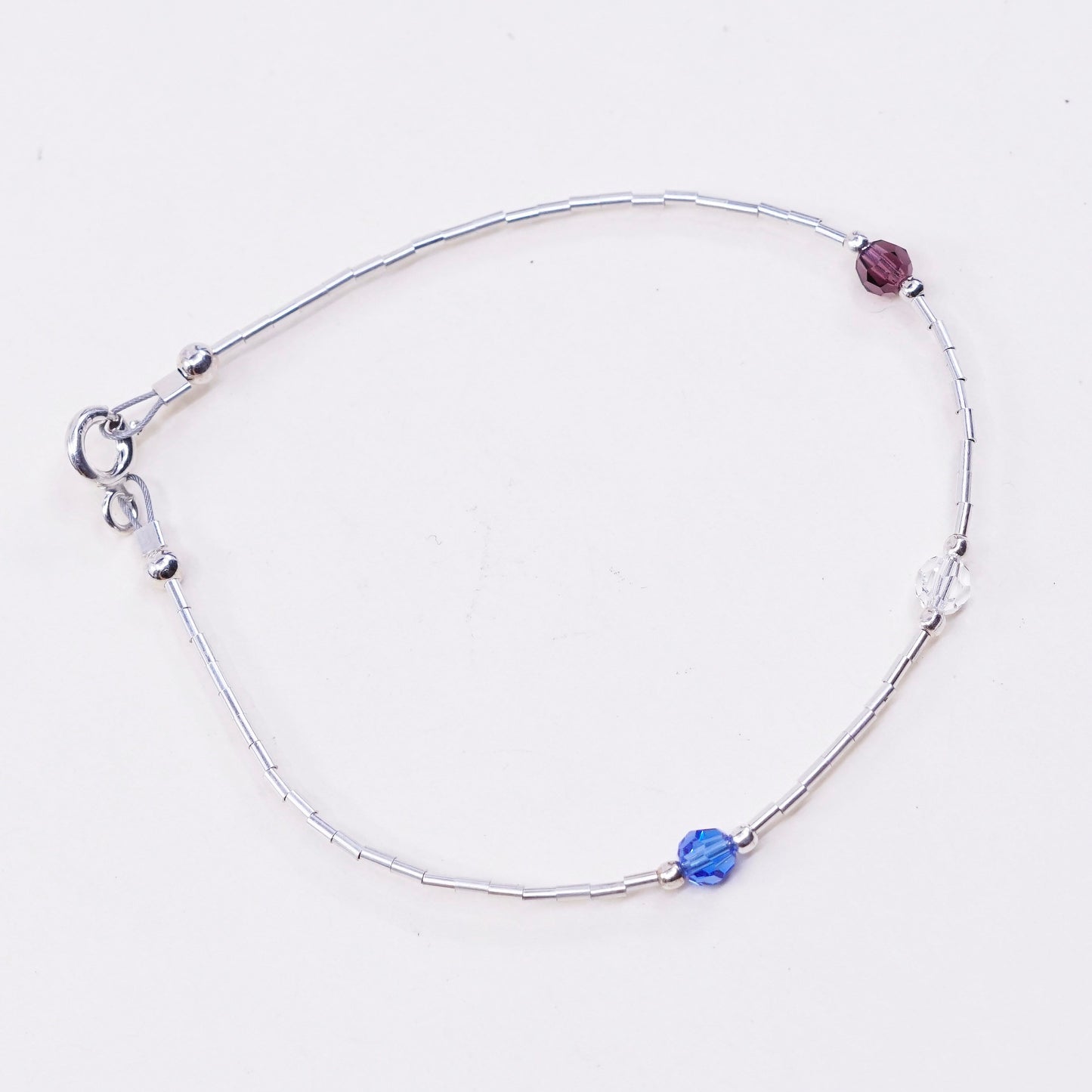 6.5”, sterling silver handmade bracelet, 925 liquid chain with crystal beads