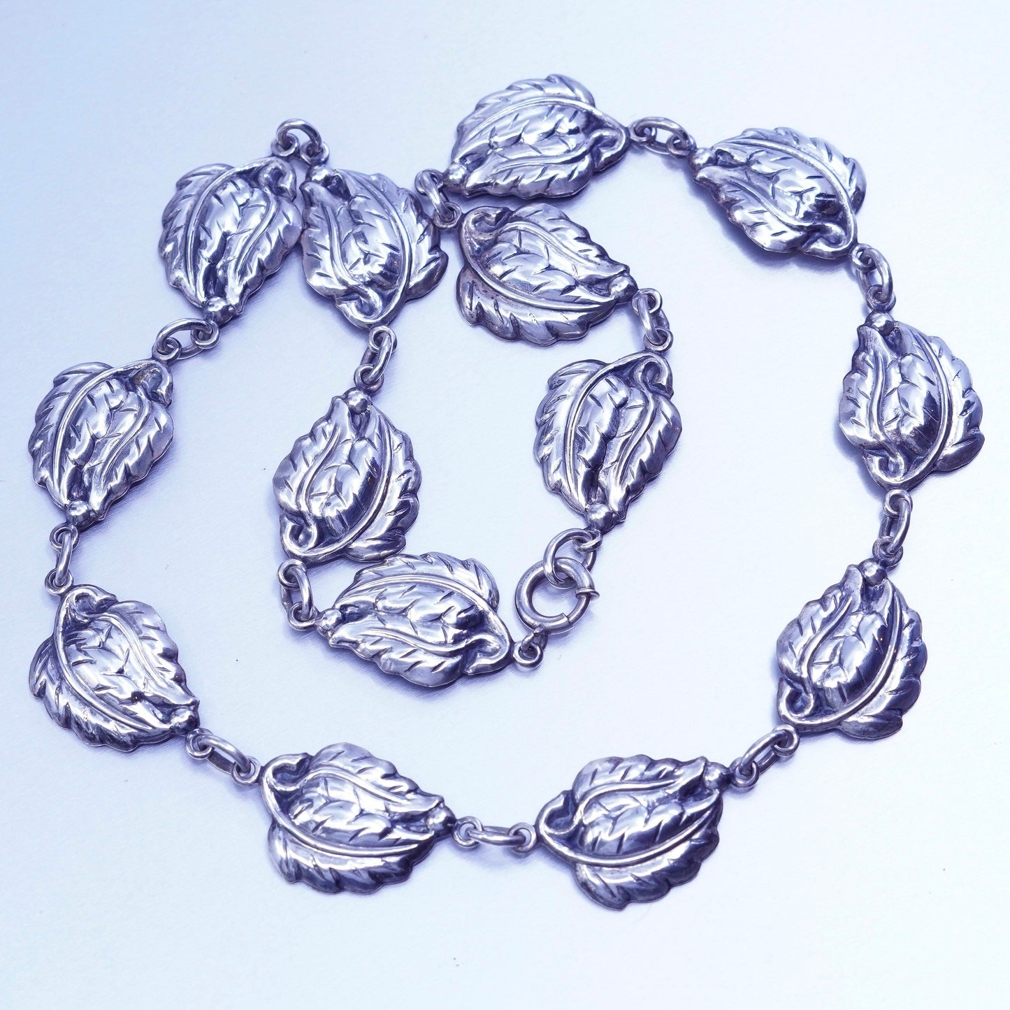 16”, vintage danecraft Sterling silver necklace, 925 leaf chain choker collar