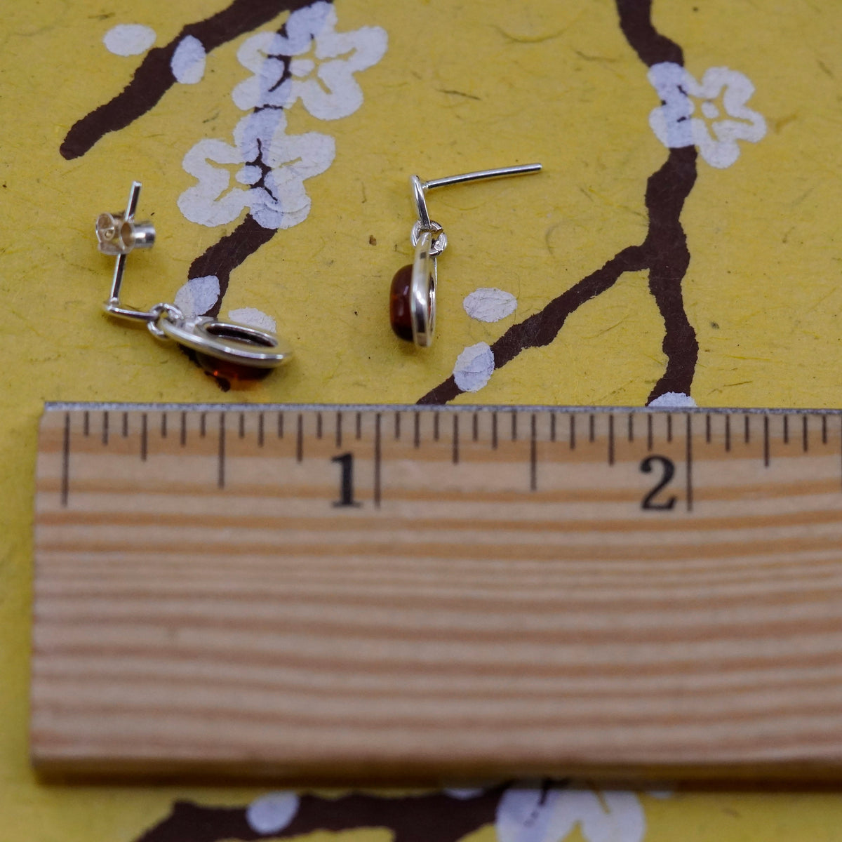 Vintage Sterling 925 silver handmade teardrop earrings with Amber