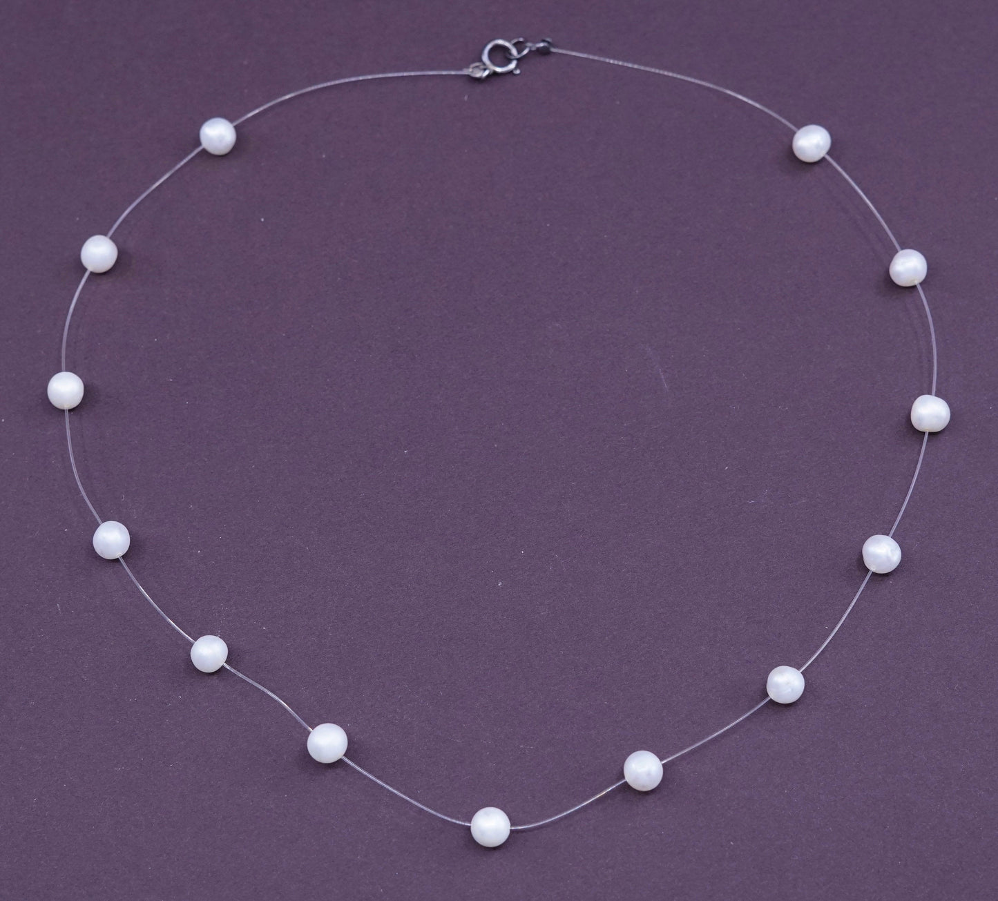16”, vintage Sterling silver handmade necklace, 925 clasp with pearl