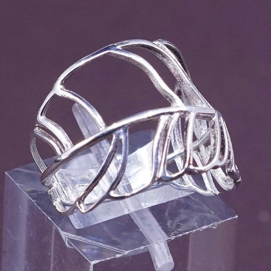 sz 6, vtg Sterling silver handmade ring, southwestern 925 filigree leaves band