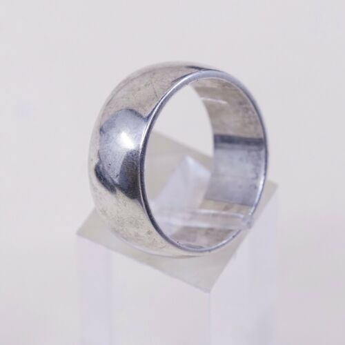 Sz 10, Vtg NM Sterling Silver Handmade Wedding Ring, 925 Silver Wide Band
