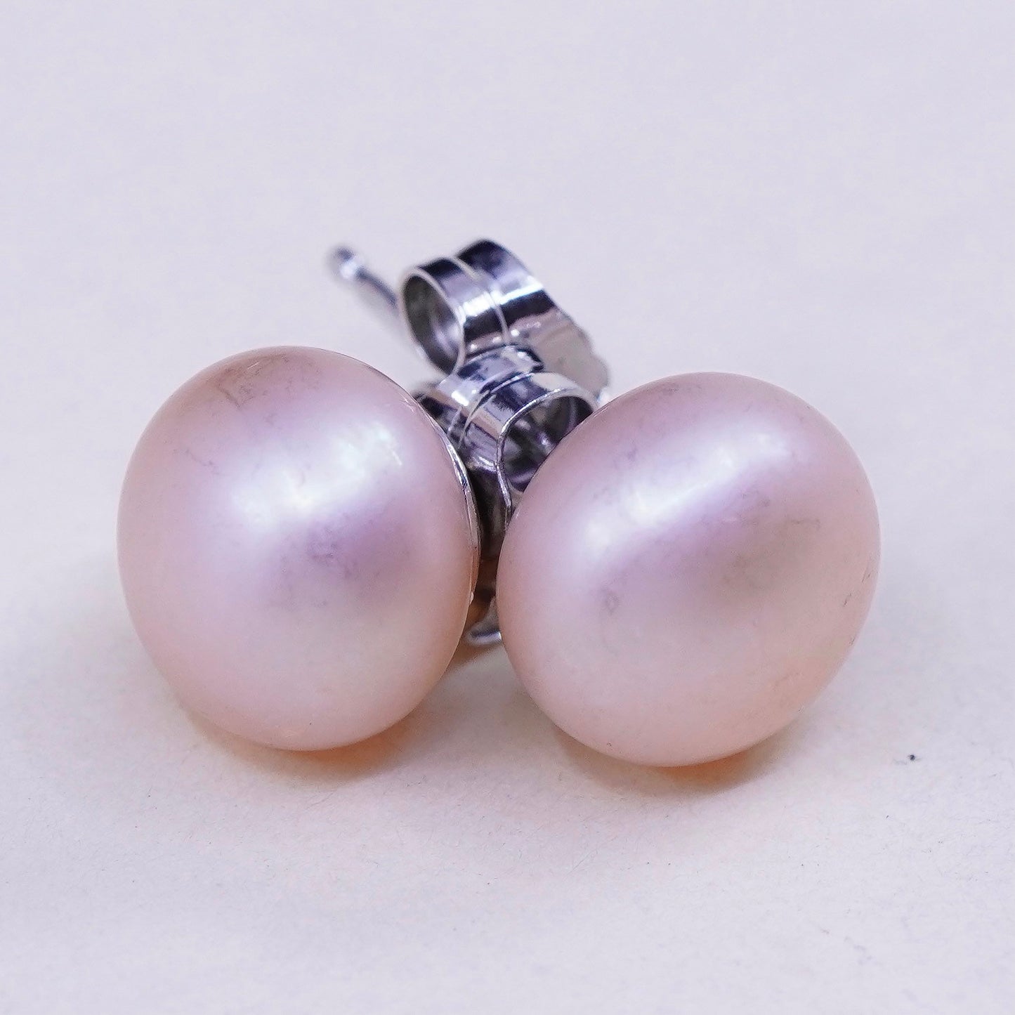 Vintage sterling silver earrings, 925 studs with orange pearl