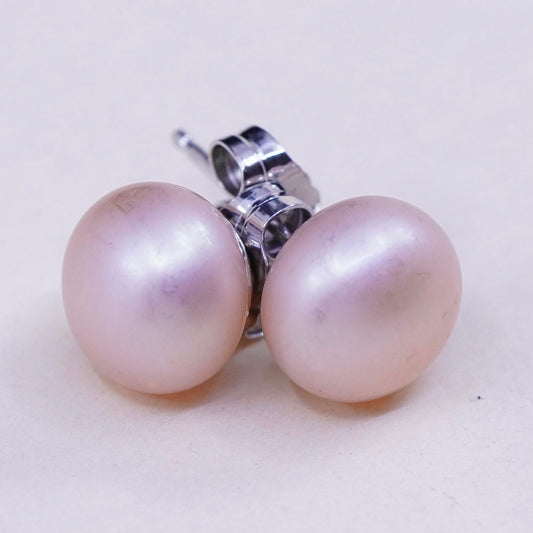 Vintage sterling silver earrings, 925 studs with orange pearl