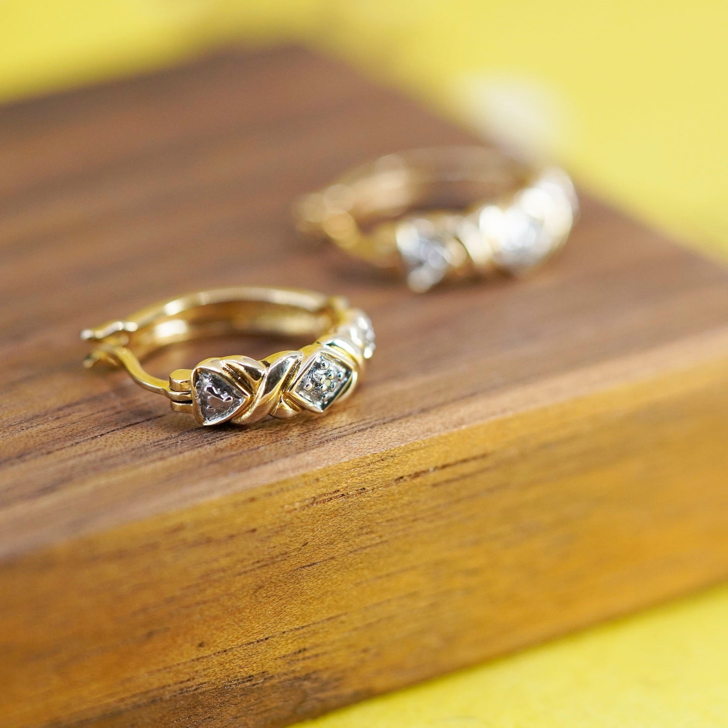 0.5”, VTG vermeil gold over Sterling silver earrings, 925 huggie hoops diamond