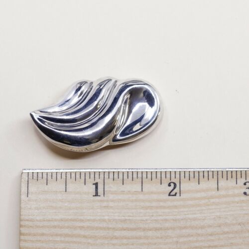 Vtg Modern STERLING 925 SILVER Mexican Handmade Earrings, Ribbed 925 Clip On