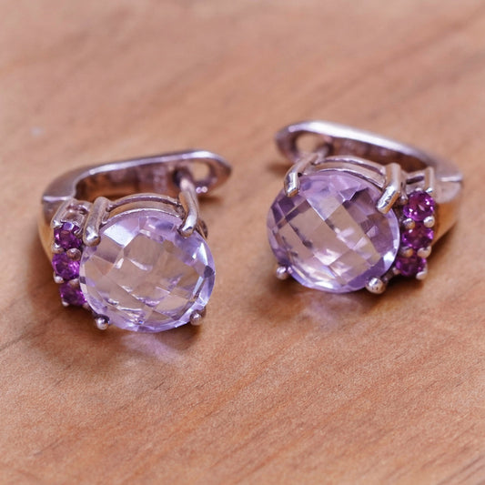 0.5”, Vermeil rose gold over Sterling silver hoops, 925 huggie earrings Cz ruby