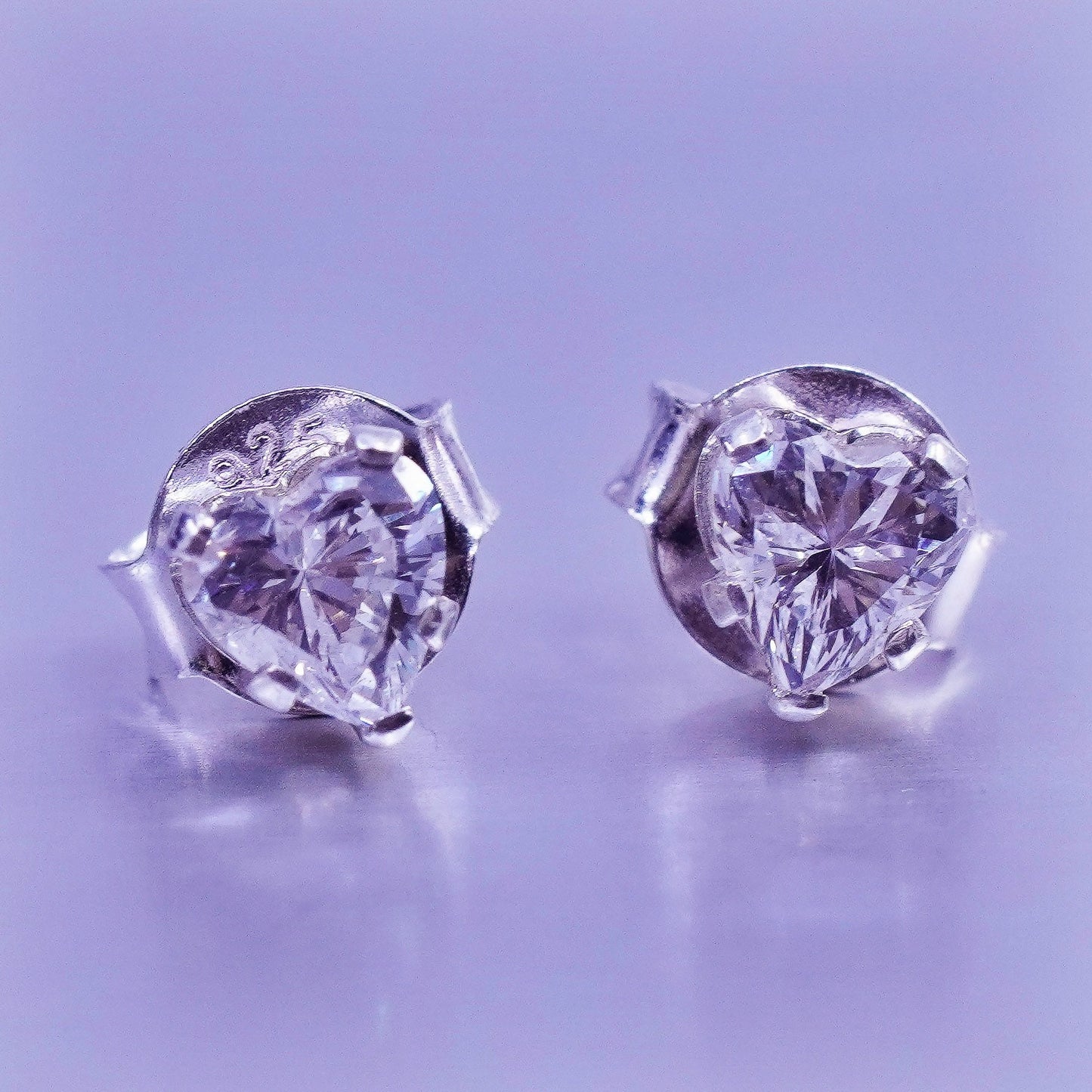 Vintage Sterling 925 silver earrings, studs with heart cz