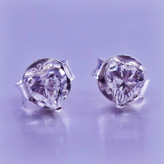 Vintage Sterling 925 silver earrings, studs with heart cz