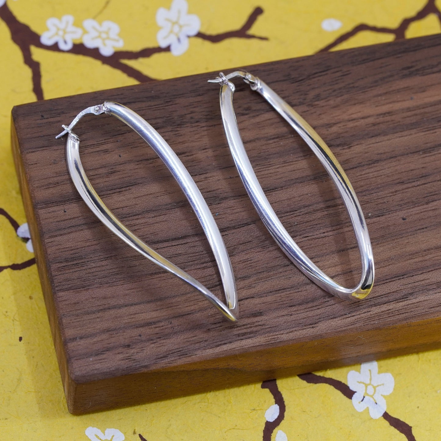 2.5”, vintage Italy Sterling silver handmade earrings, twisted 925 huge hoops