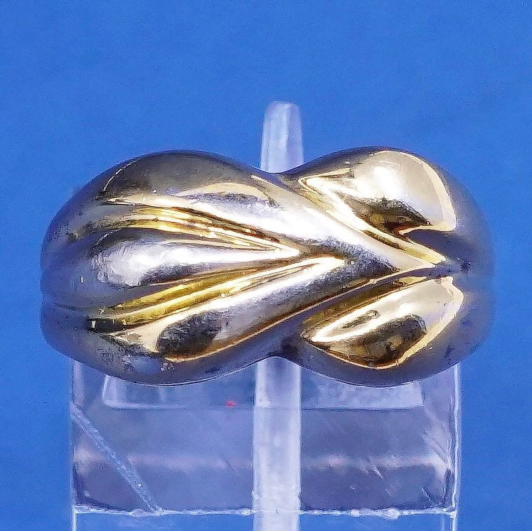 Size 7.5, vtg gold over sterling silver handmade ring, statement ribbed ring
