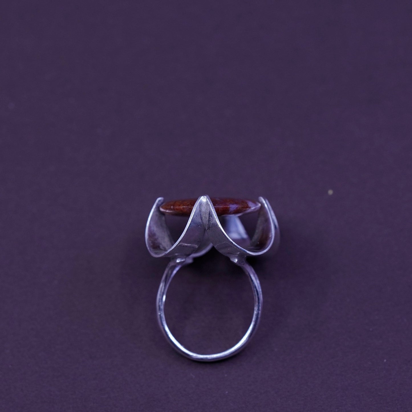 Size 3.5, Sterling 925 silver handmade flower crown ring with dendritic agate