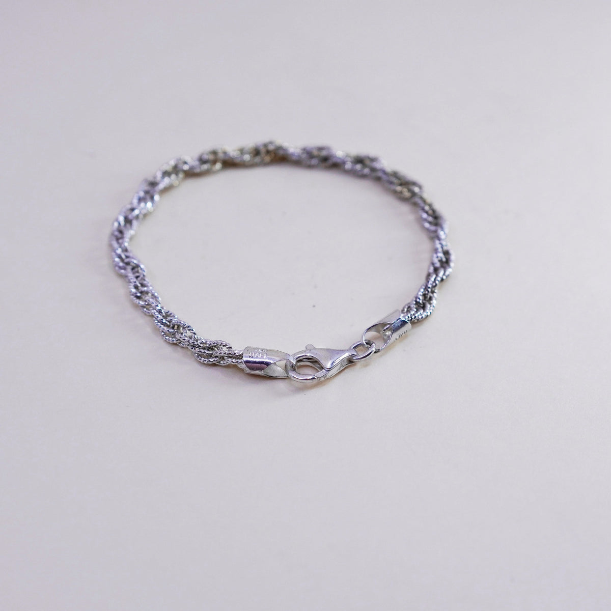 6.75", VTG Italy sterling silver bracelet, textured 925 Singapore rope chain