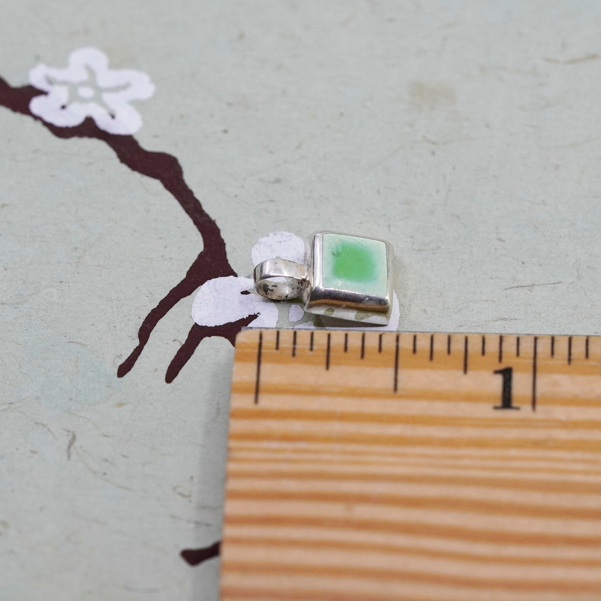 vintage handmade sterling silver pendant, 925 square with green onyx