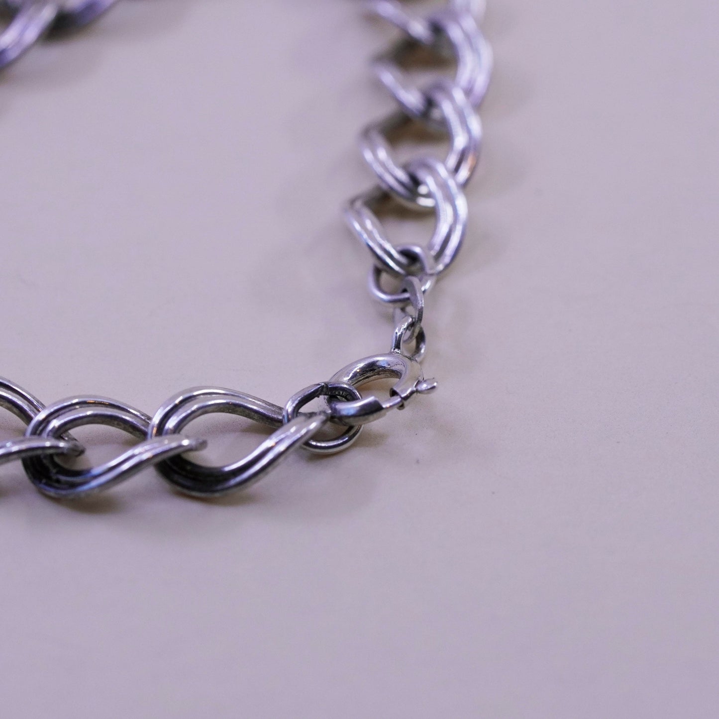 6.5”, 9mm, Vintage sterling silver double curb bracelet, 925 chain