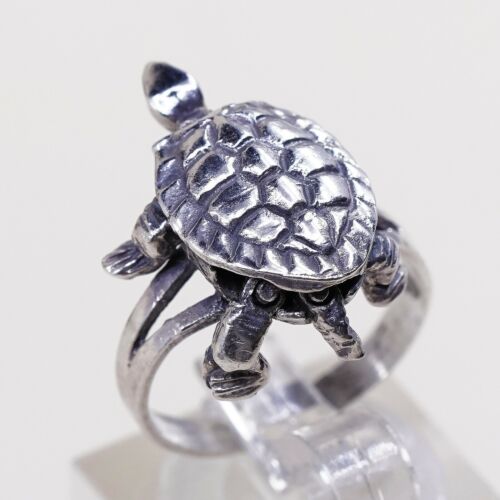 Size 4 Vintage Mexico Sterling Silver Handmade Sea Turtle Ring W/ Movable Joint