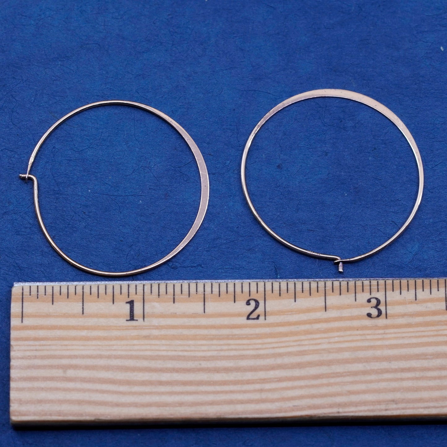 1.5”, vermeil rose gold Sterling silver handmade earrings, flatten 925 hoops