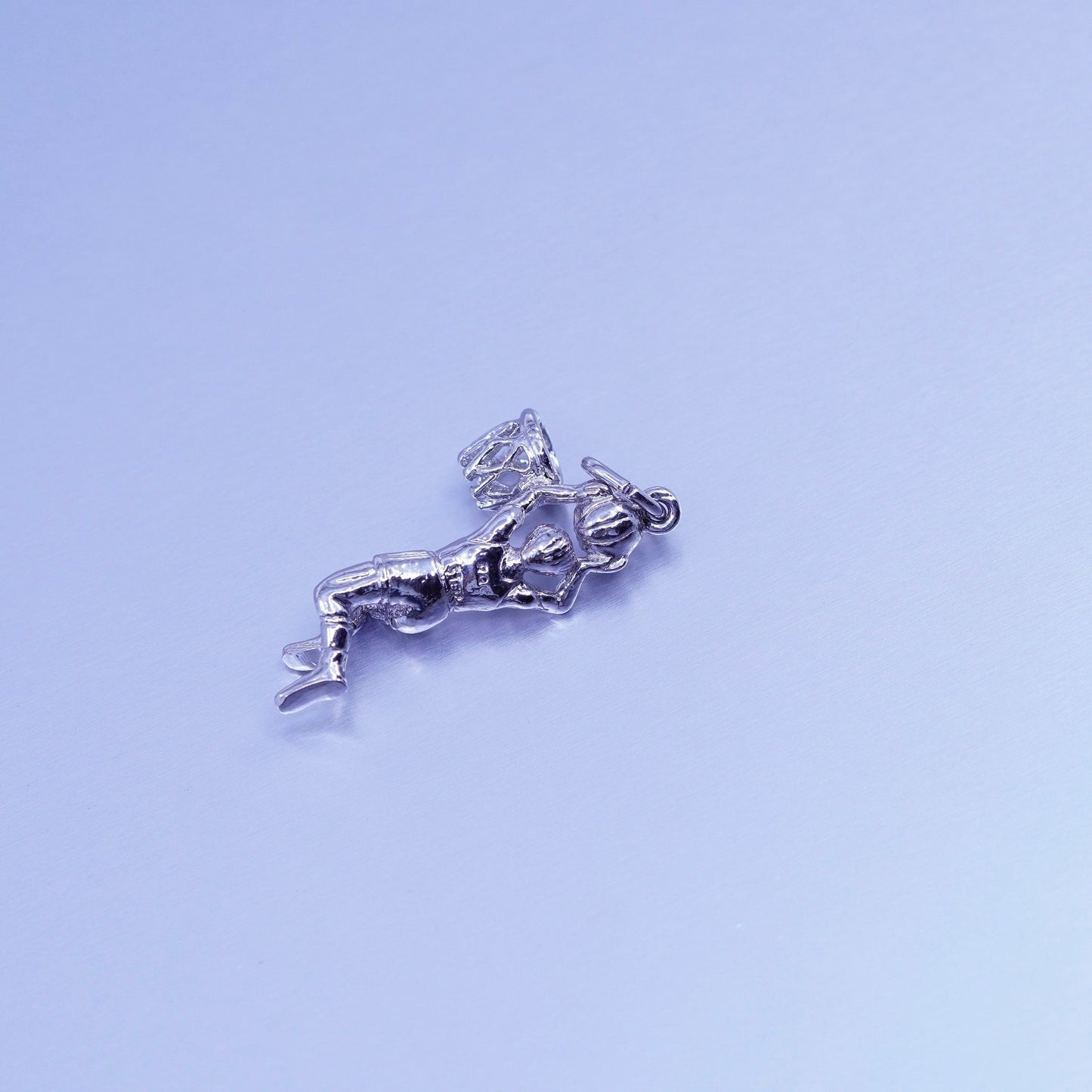 antique sterling 925 silver handmade basketball player slam tag pendant charm