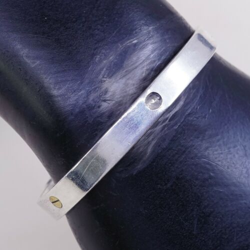 6.25”, Vtg Two Tone Sterling Handmade Cuff, Mexico 925 Silver Bracelet