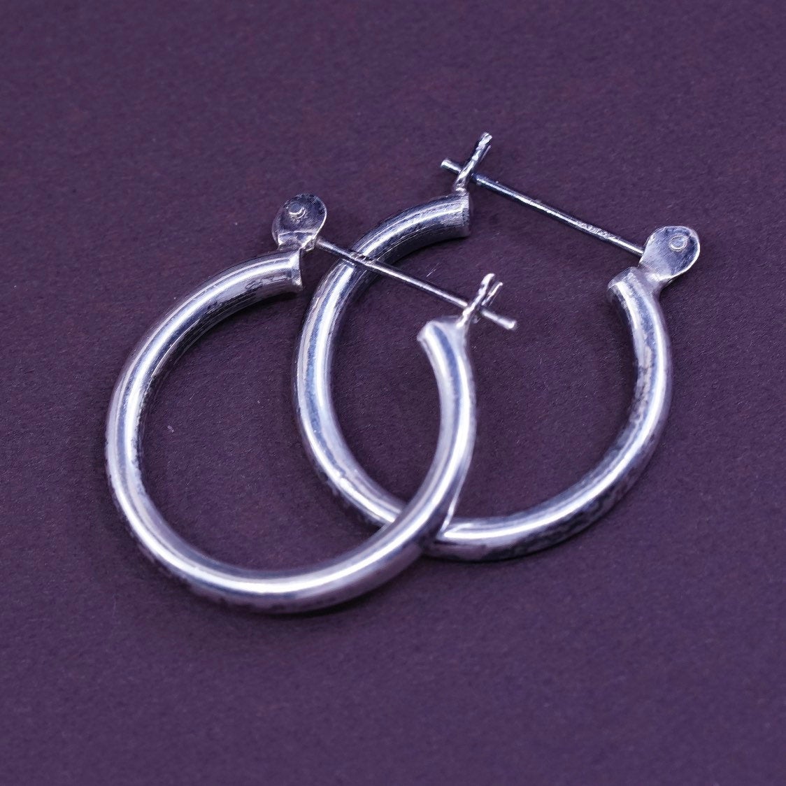 1”, vtg Sterling silver handmade earrings, 925 silver hoops, stamped 925