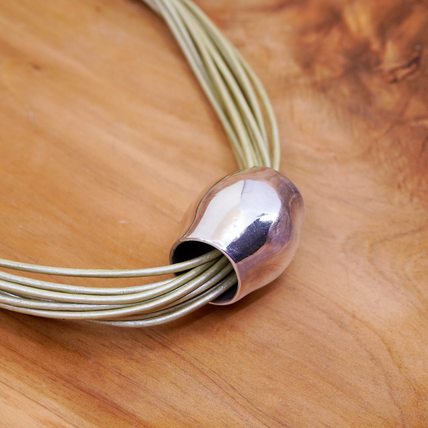 16”, Israel Sterling Silver Multi Strand golden Leather Necklace 925 Pendant