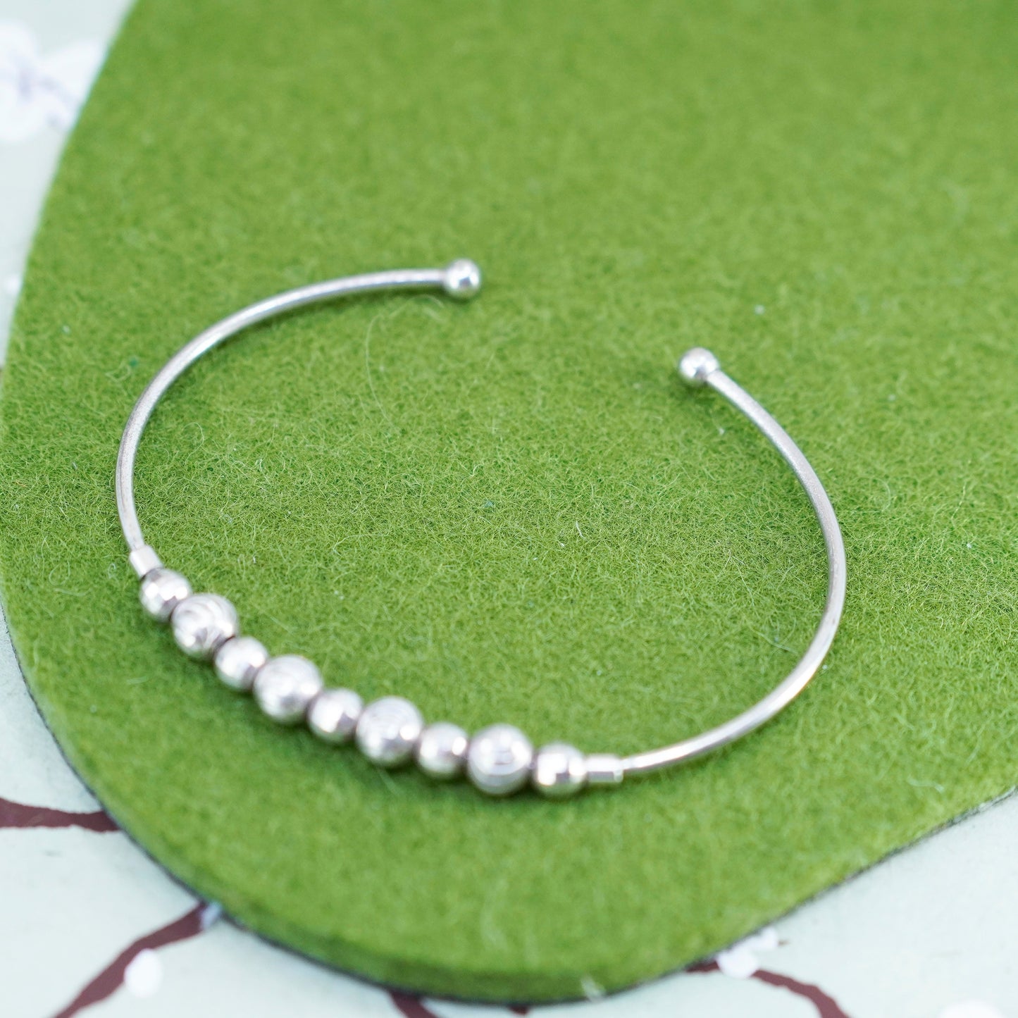 6.5”, vintage Italian Sterling silver bracelet, modern handmade 925 beaded cuff