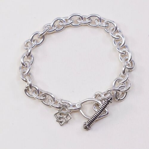 6.75”, 5mm, Vtg Sterling Silver Handmade Bracelet, 925 bold circle Charm chain