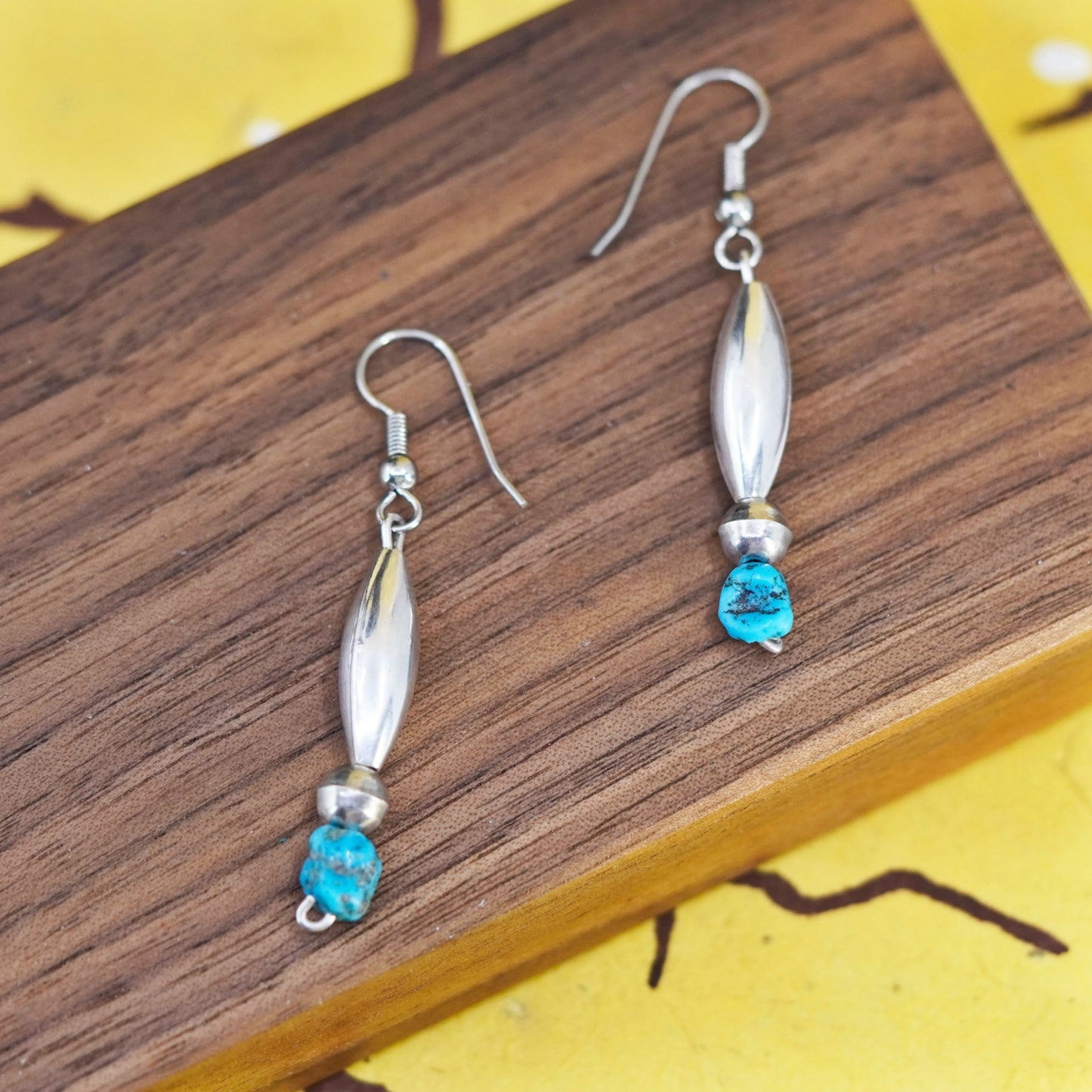 VTG Native American Sterling 925 silver handmade earrings with turquoise nugget