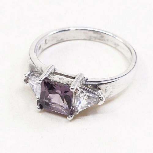 Sz 7.5, Sterling Silver handmade Ring, 925 Silver Ring W/ amethyst, stamped 925