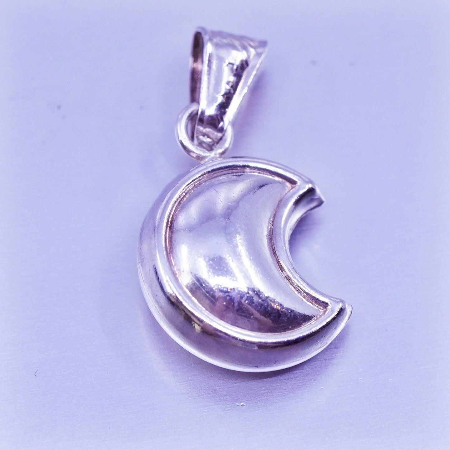 Antique Sterling silver handmade puffy 925 moon charm pendant