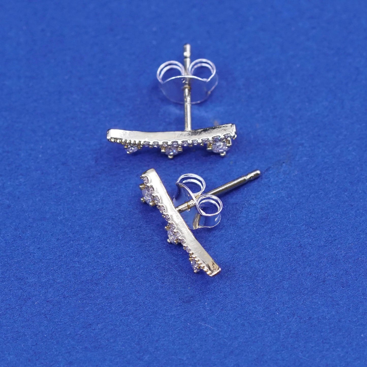 Vintage vermeil gold over Sterling 925 silver handmade earrings w/ Cz