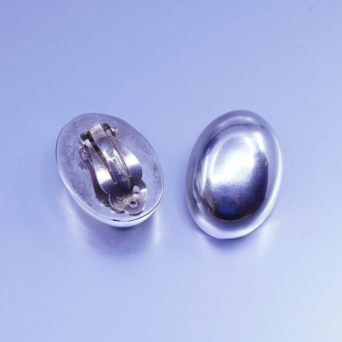 Vintage modern Sterling 925 silver handmade earrings, oval clip on