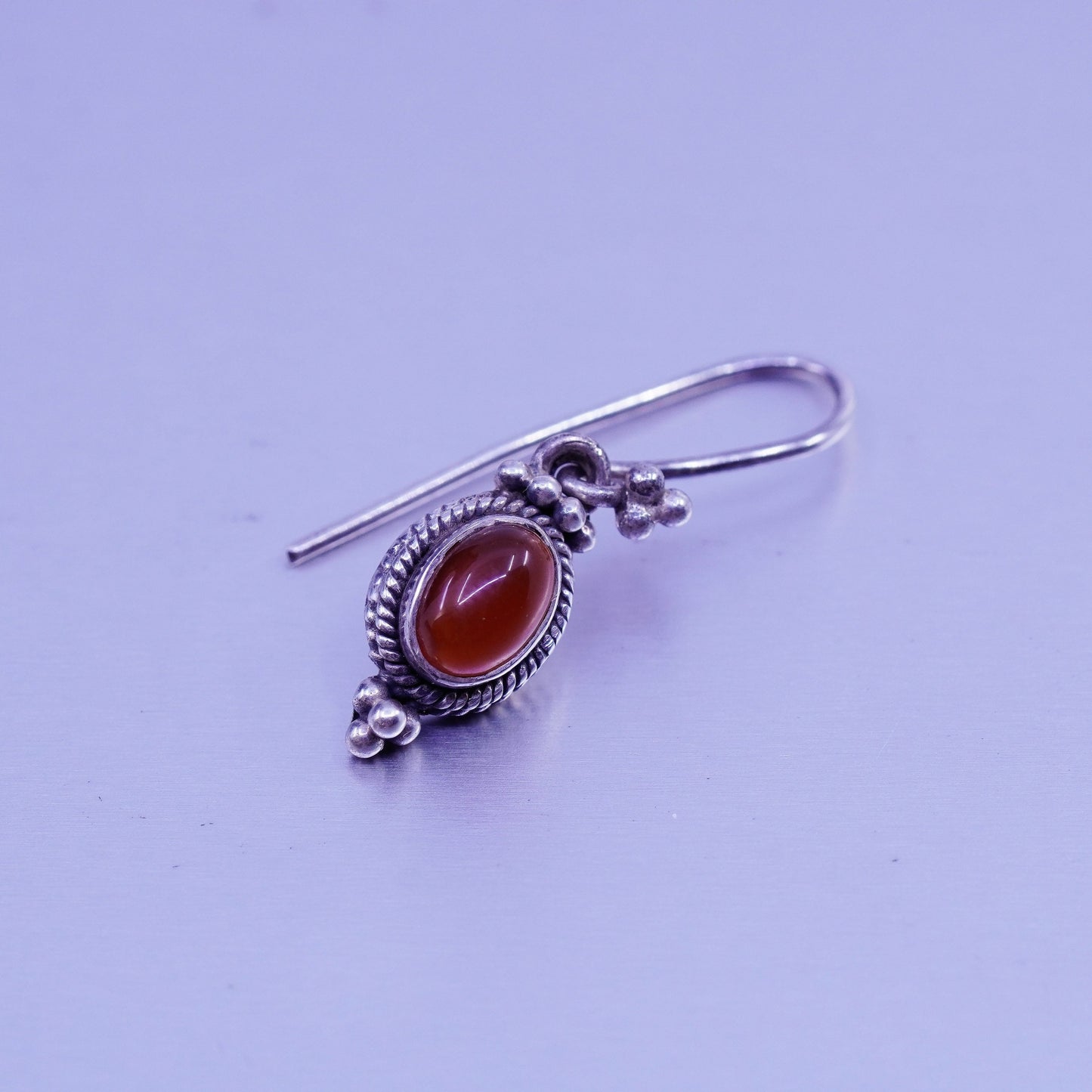 Vintage Sterling 925 silver oval earrings with carnelian and beads