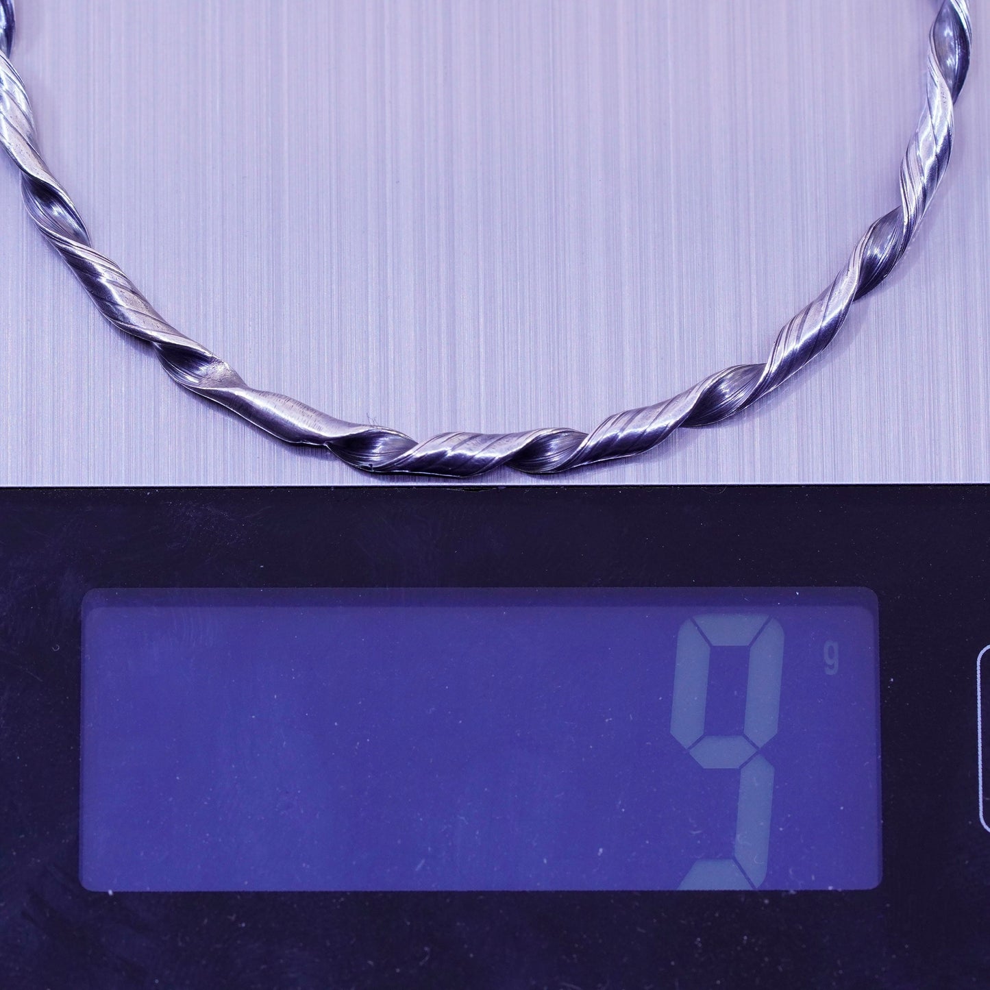 7.75”, vtg sterling silver handmade bracelet, Mexico 925 twisted cable bangle