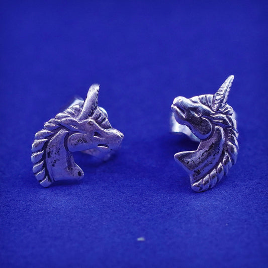 Vintage sterling silver handmade earrings, 925 unicorn studs