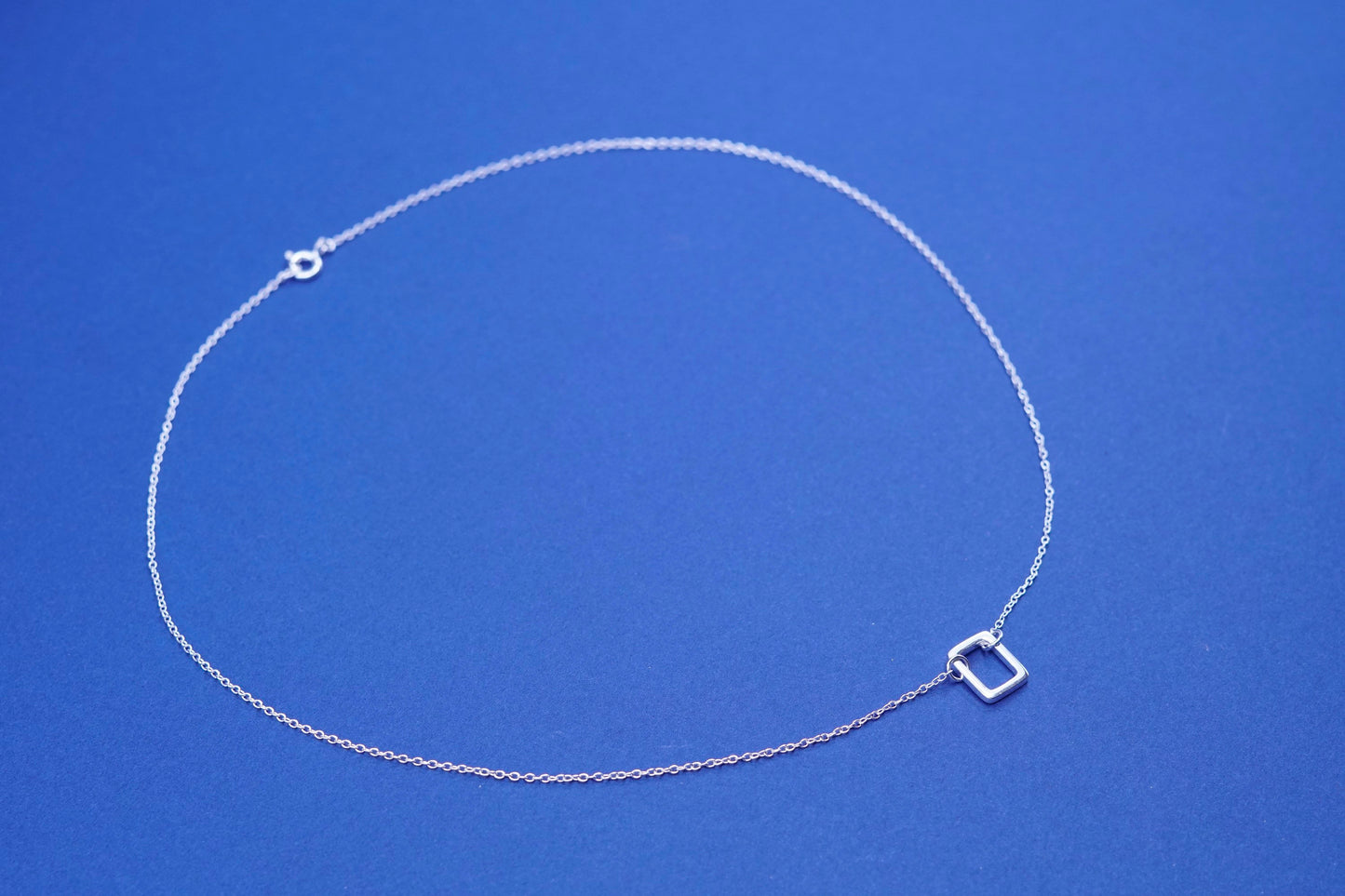 16”, Sterling silver handmade necklace, 925 circle chain with square pendant