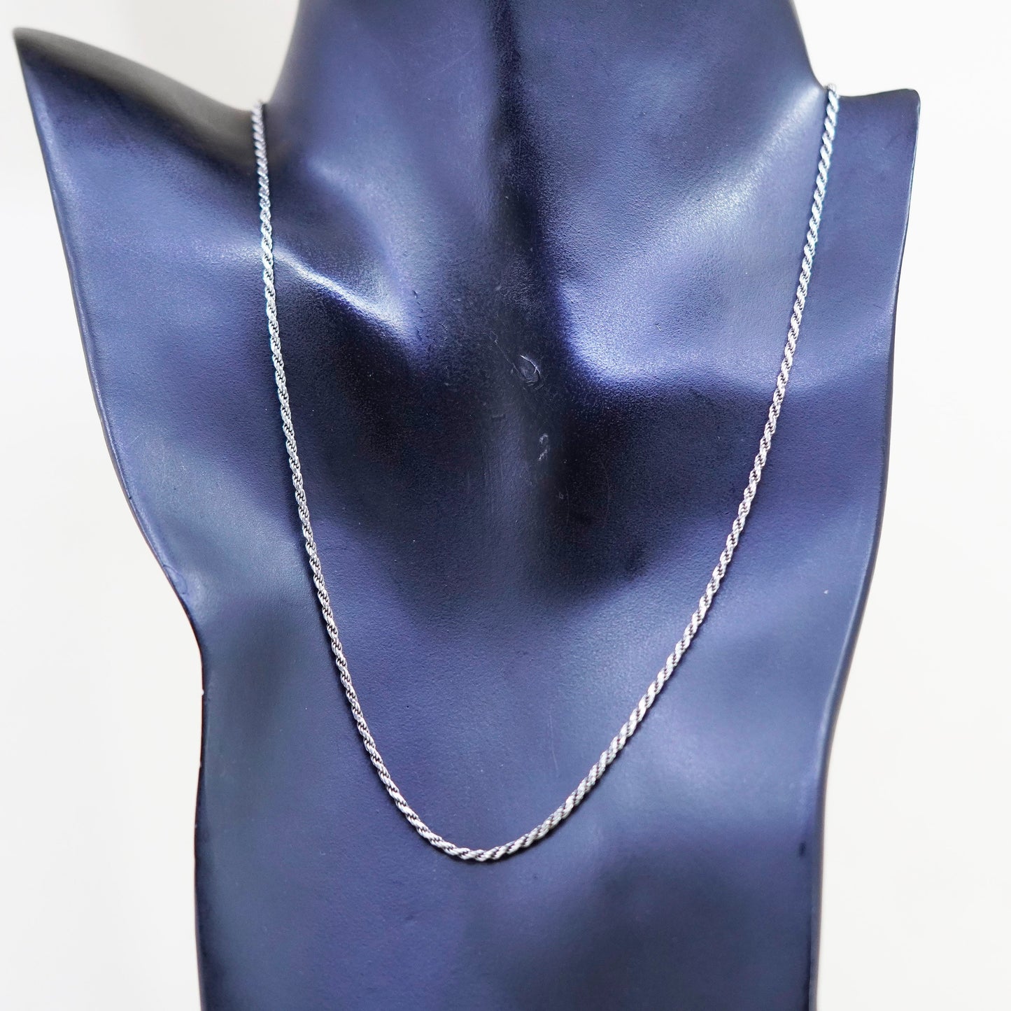 18”, 2mm, vintage Sterling silver necklace, 925 rope chain