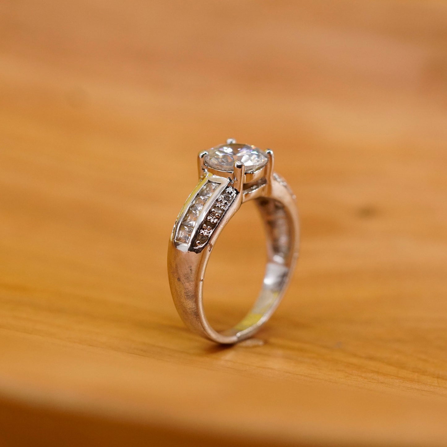 Size 11, vintage Sterling 925 silver anniversary ring with clear cz
