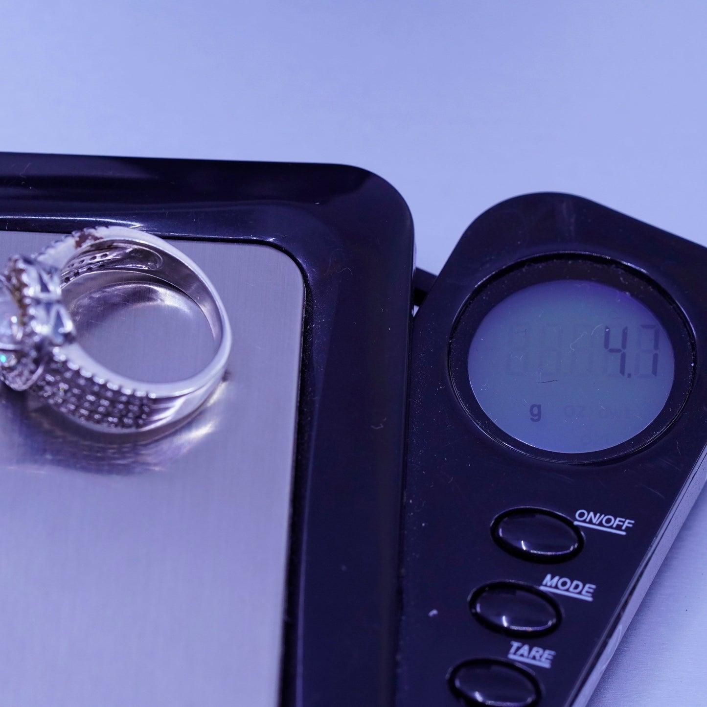 Size 5, vintage Sterling 925 silver handmade heart ring with cluster Cz