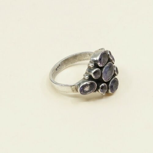 Sz 7.5, Sterling Silver handmade Ring, 925 Silver Ring W/ amethyst, stamped 925