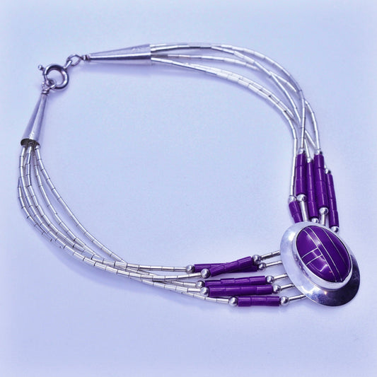 7.5”, Vintage Sterling 925 silver handmade bracelet, liquid chain Zuni charm