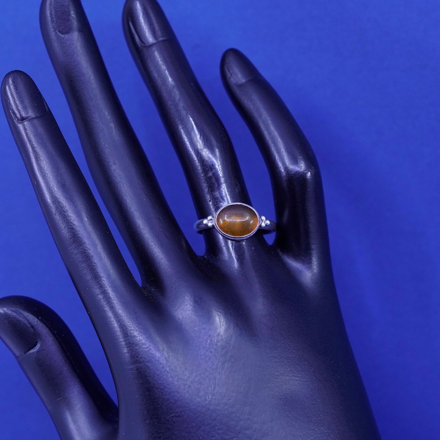 Size 8, Sterling silver handmade ring, Native American, southwestern, 925 amber