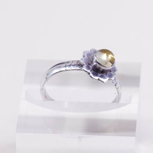 Sz 8.5, Vtg Sterling Silver handmade Ring, 925 Silver W/ citrine, Stamped 925