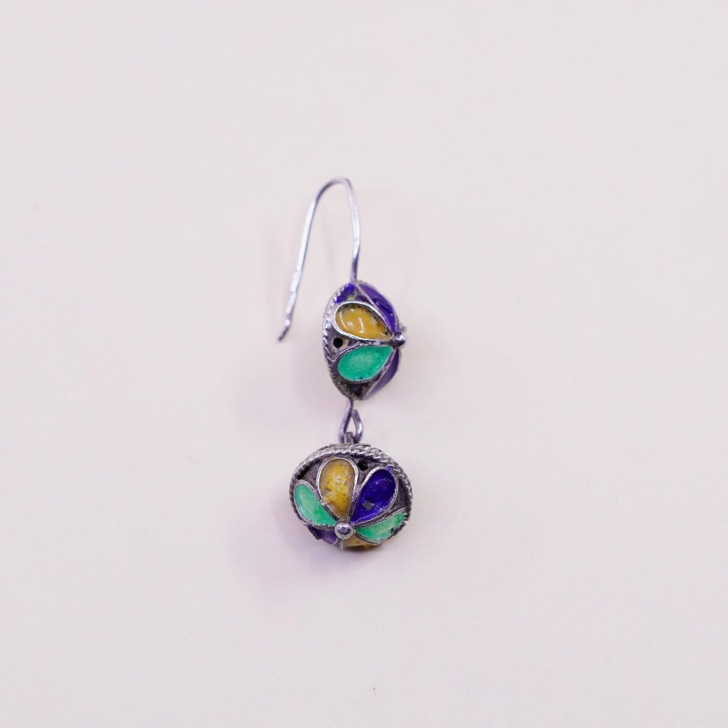 Vintage sterling 925 silver handmade bead earrings with enamel