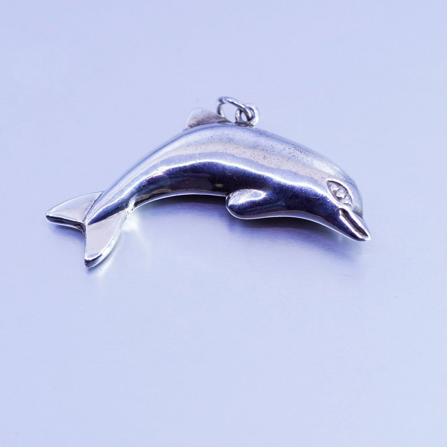 Antique Sterling silver handmade puffy 925 dolphin charm pendant