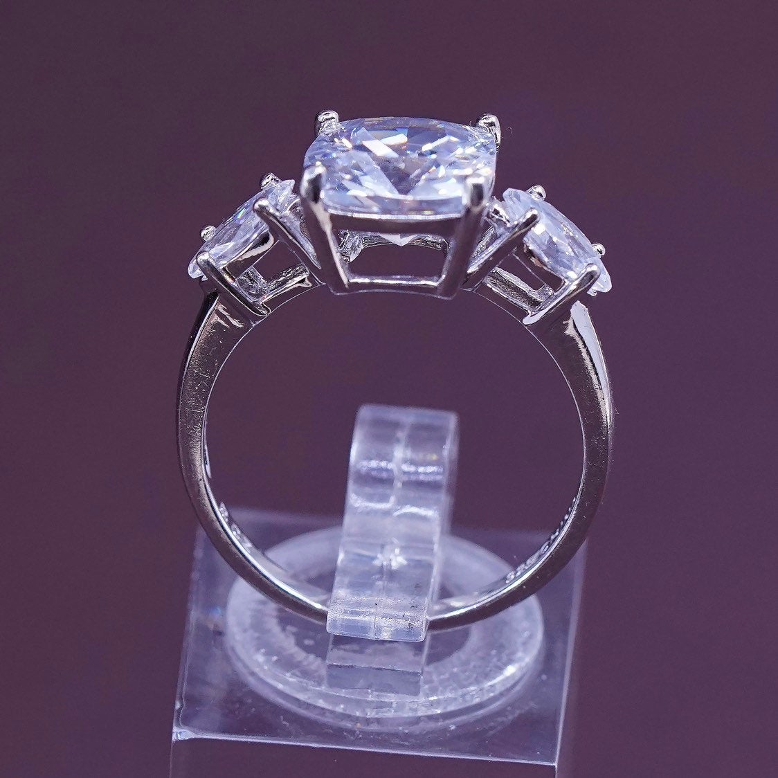 sz 8, vtg Sterling silver engagement ring, 925 with cz, stamped 925 Cz