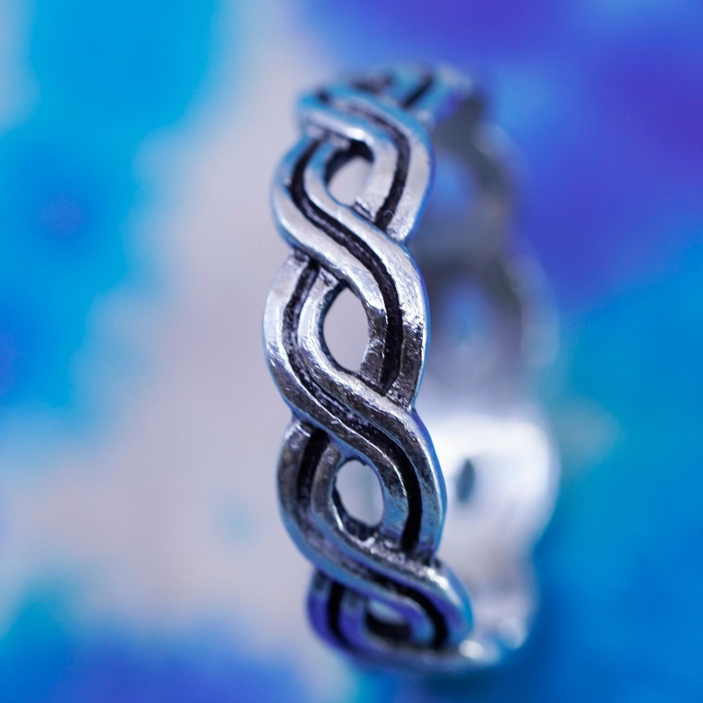 Size 4.25, vintage Sterling silver handmade ring, woven twisted 925 open band