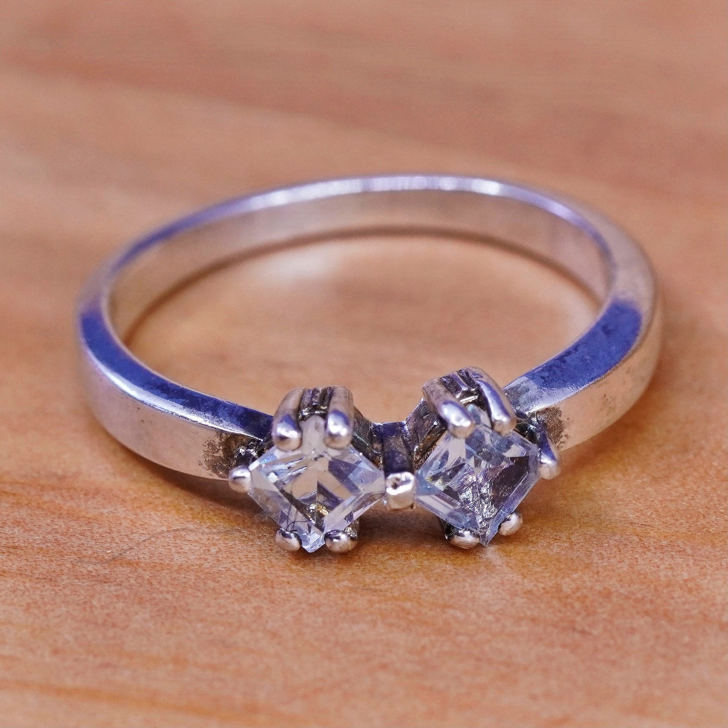 Size 8.25, vintage Sterling silver handmade ring, 925 stackable band with cz